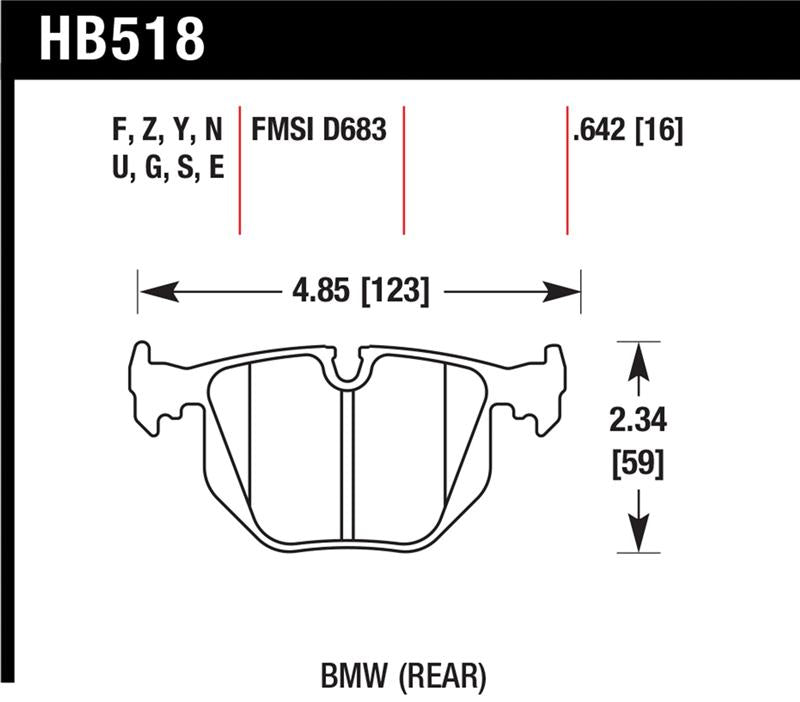 Hawk BMW 330CI/330I/330XI/525i/740i/754iL/M3/M5/X3/X5/Z4/Z8 / Range Rover HSE HT-10 Race Rear Brake - HB518S.642