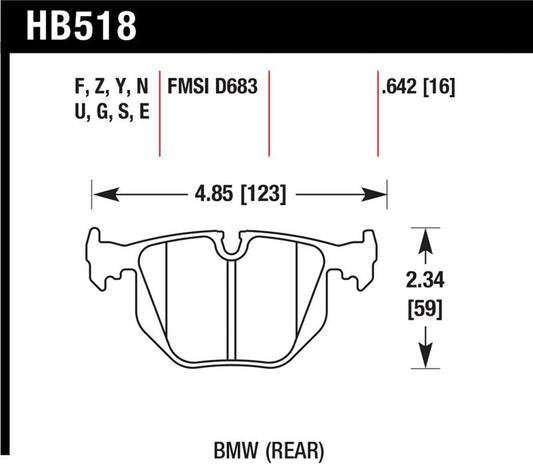 Hawk 01-06 BMW 330 / 97-01 740I / 96-01 750IL / 03-06 BMW M3 / 00-03 M5 / 00-06 X5 / 06-08 Z4 / 03-0 - HB518F.642
