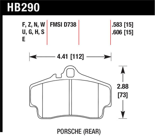 Hawk 98-08 Porsche 911 Carrera 2 / 07-08 Boxster S / 06-08 Cayman S Rear DTC-60 Race Brake Pads - HB290G.583
