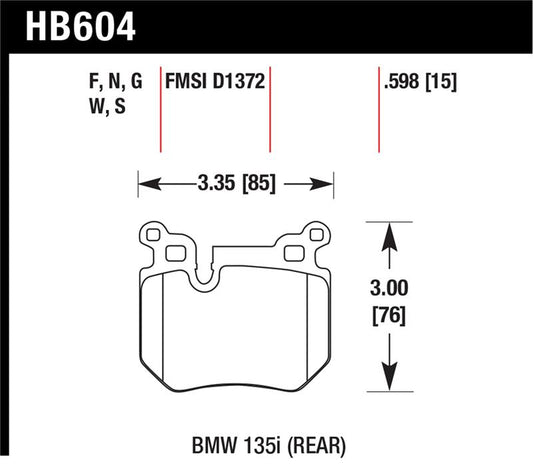 Hawk BMW 135i DTC-30 Race Rear Brake Pads - HB604W.598