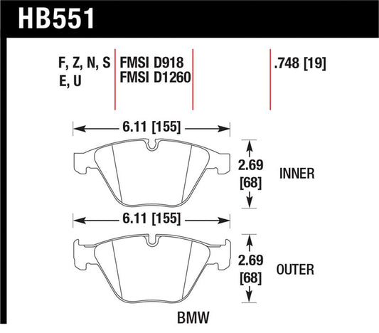 Hawk 2011 BMW 1-Series M HPS 5.0 Front Brake Pads - HB551B.748